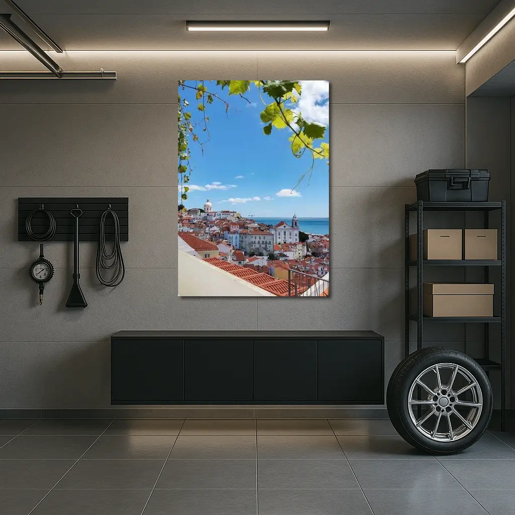 Lisbon Alfama District Red Rooftops River View – Wall Art