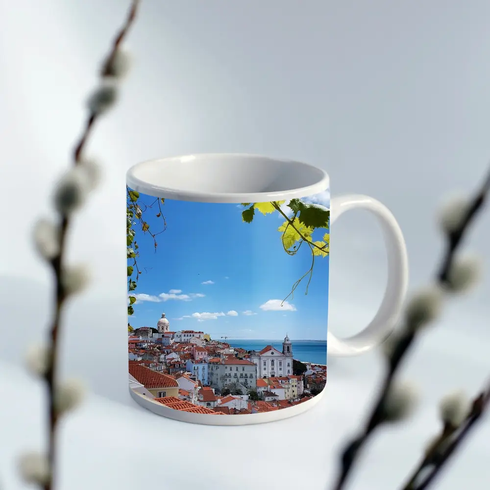 Lisbon Alfama District Red Rooftops River View – Mugs