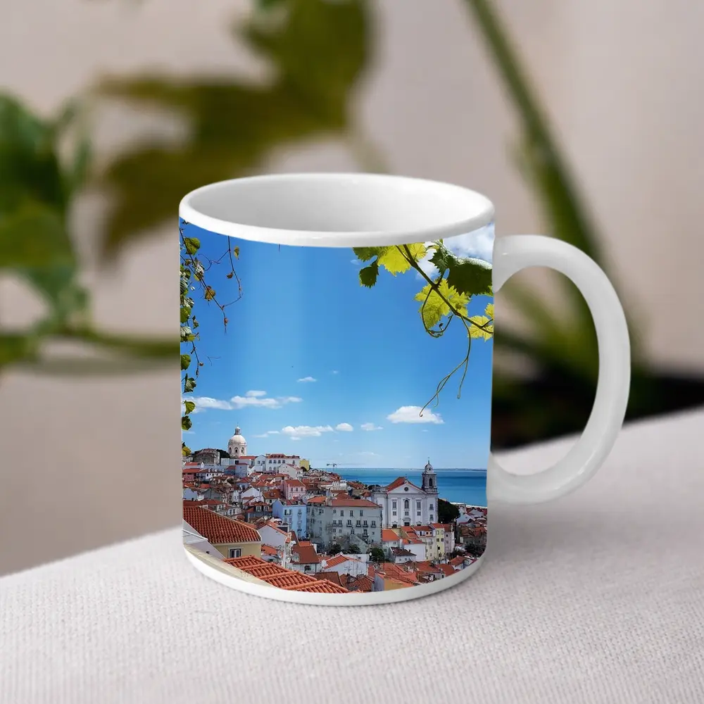 Lisbon Alfama District Red Rooftops River View – Mugs