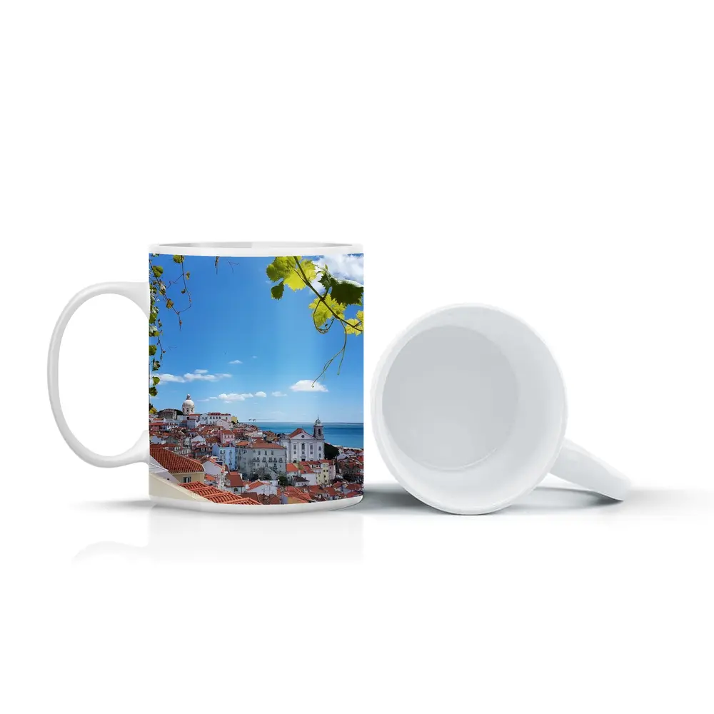 Lisbon Alfama District Red Rooftops River View – Mugs