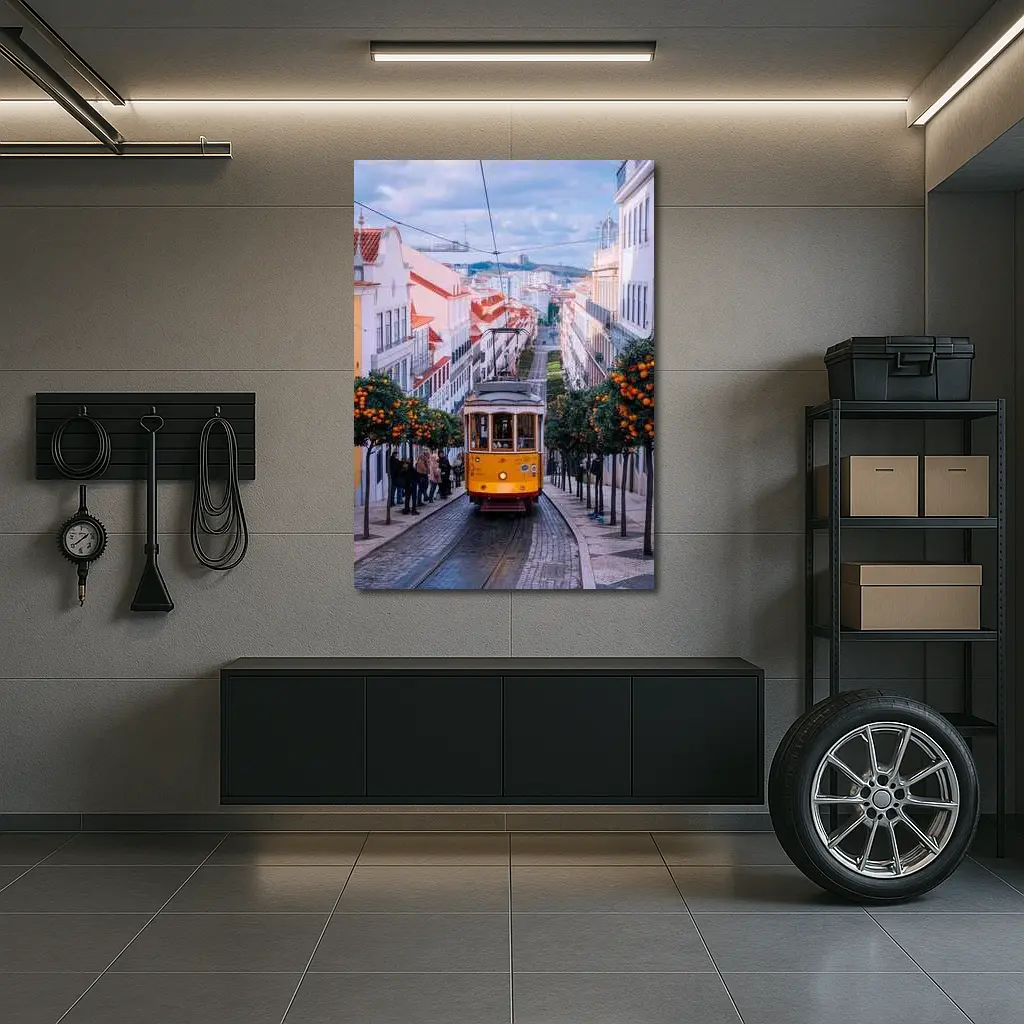Yellow Tram Lisbon Street Orange Trees – Wall Art