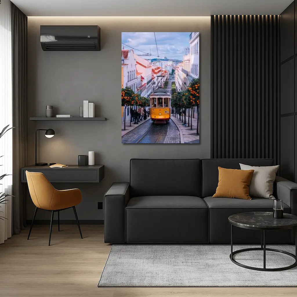 Yellow Tram Lisbon Street Orange Trees – Wall Art