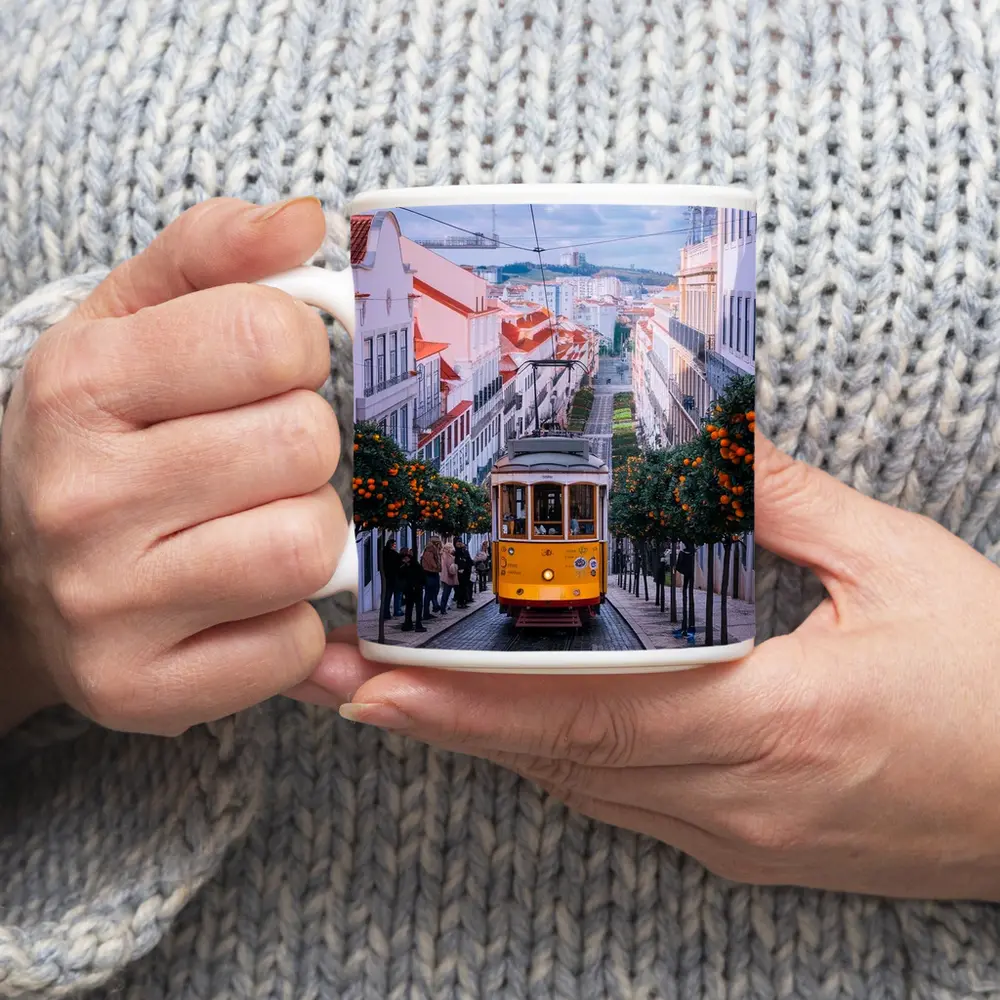 Yellow Tram Lisbon Street Orange Trees – Mugs