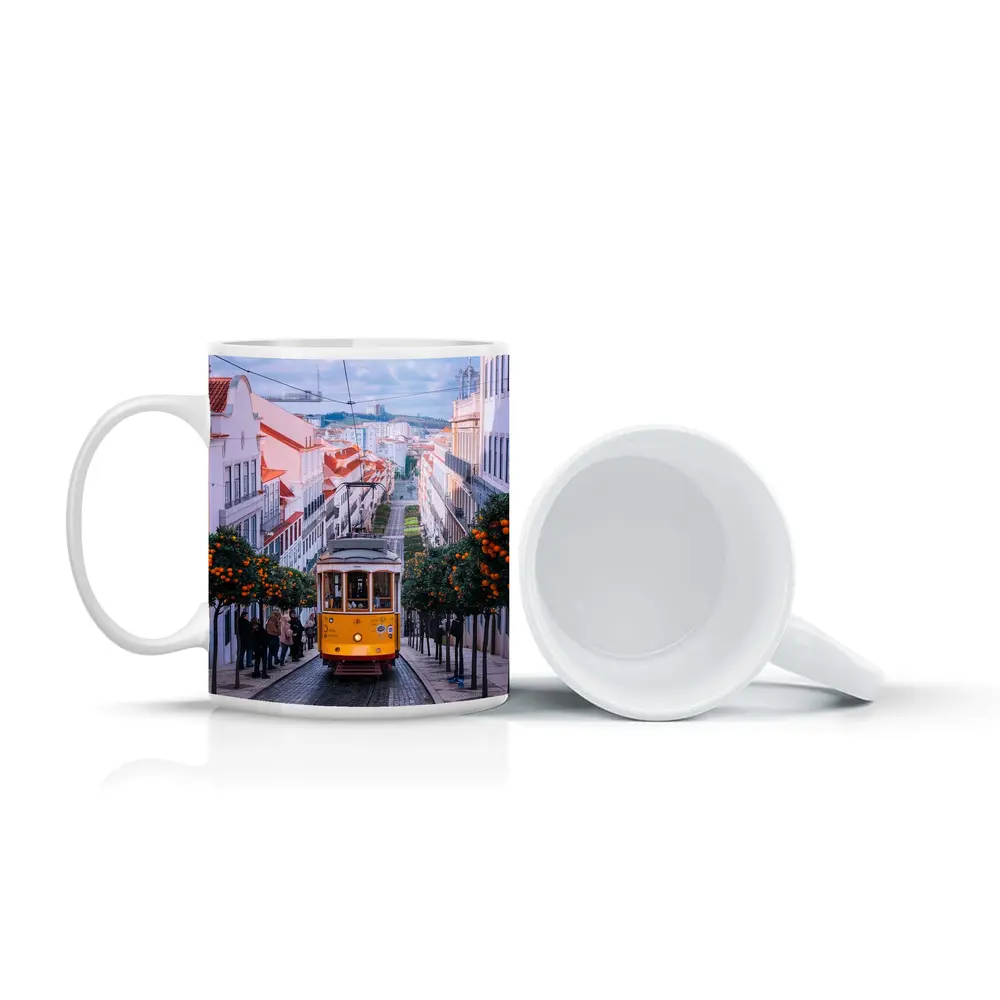Yellow Tram Lisbon Street Orange Trees – Mugs
