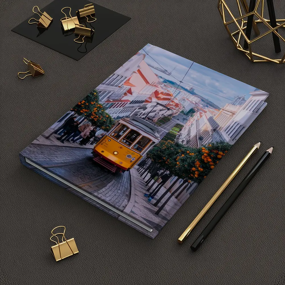 Yellow Tram Lisbon Street Orange Trees – Notebooks