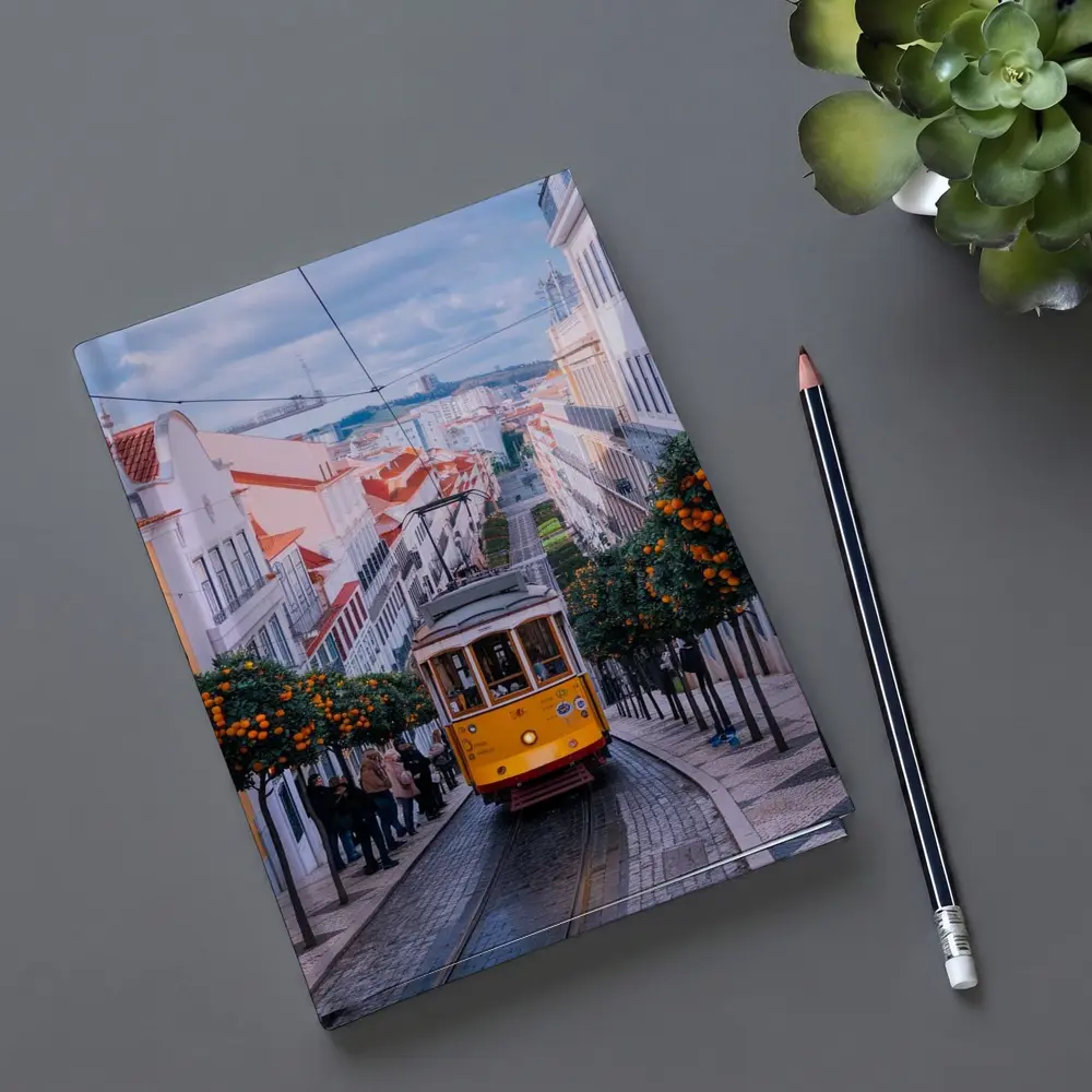 Yellow Tram Lisbon Street Orange Trees – Notebooks