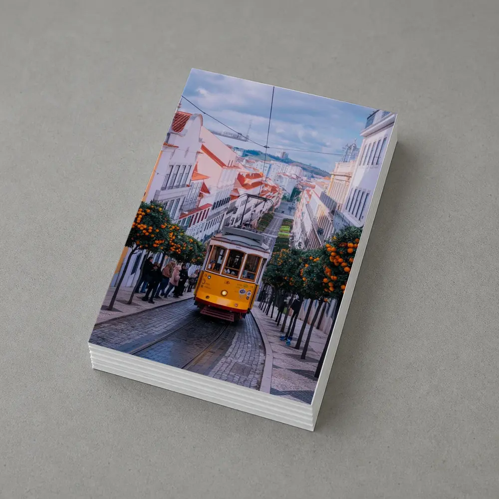 Yellow Tram Lisbon Street Orange Trees – Postcards
