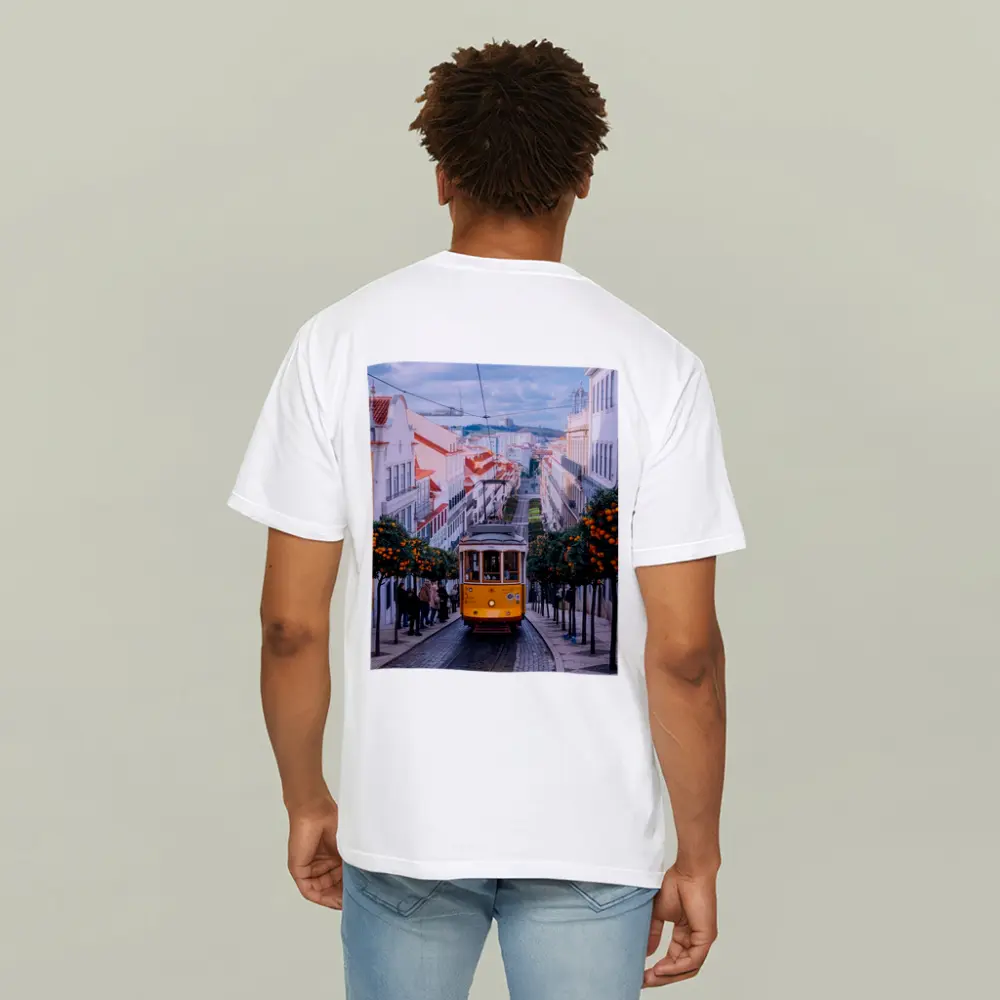 Yellow Tram Lisbon Street Orange Trees – T-Shirts