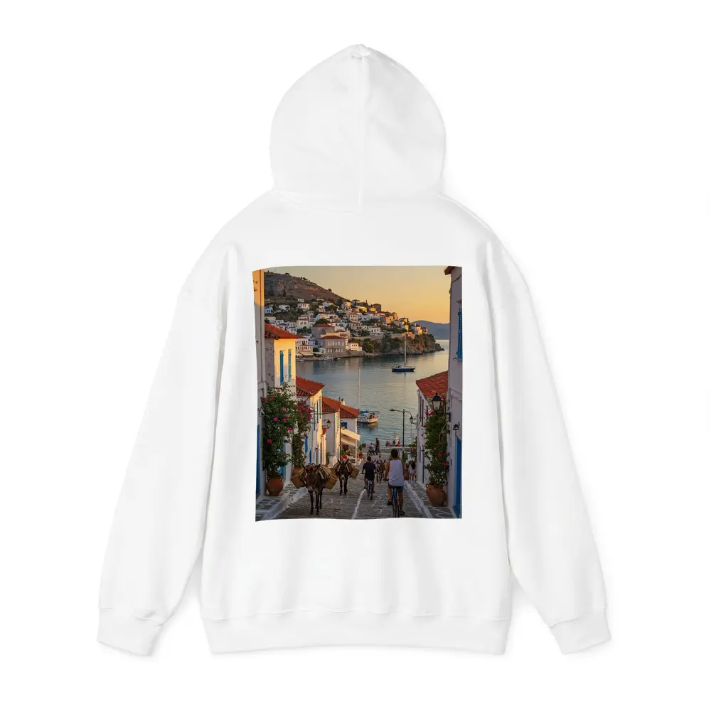 Greek Island Village Street At Sunset – Hoodies