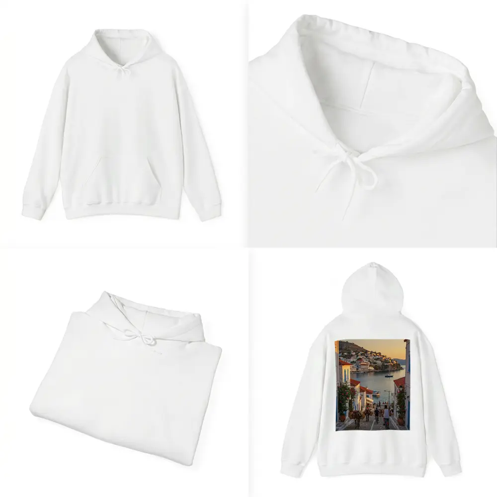 Greek Island Village Street At Sunset – Hoodies