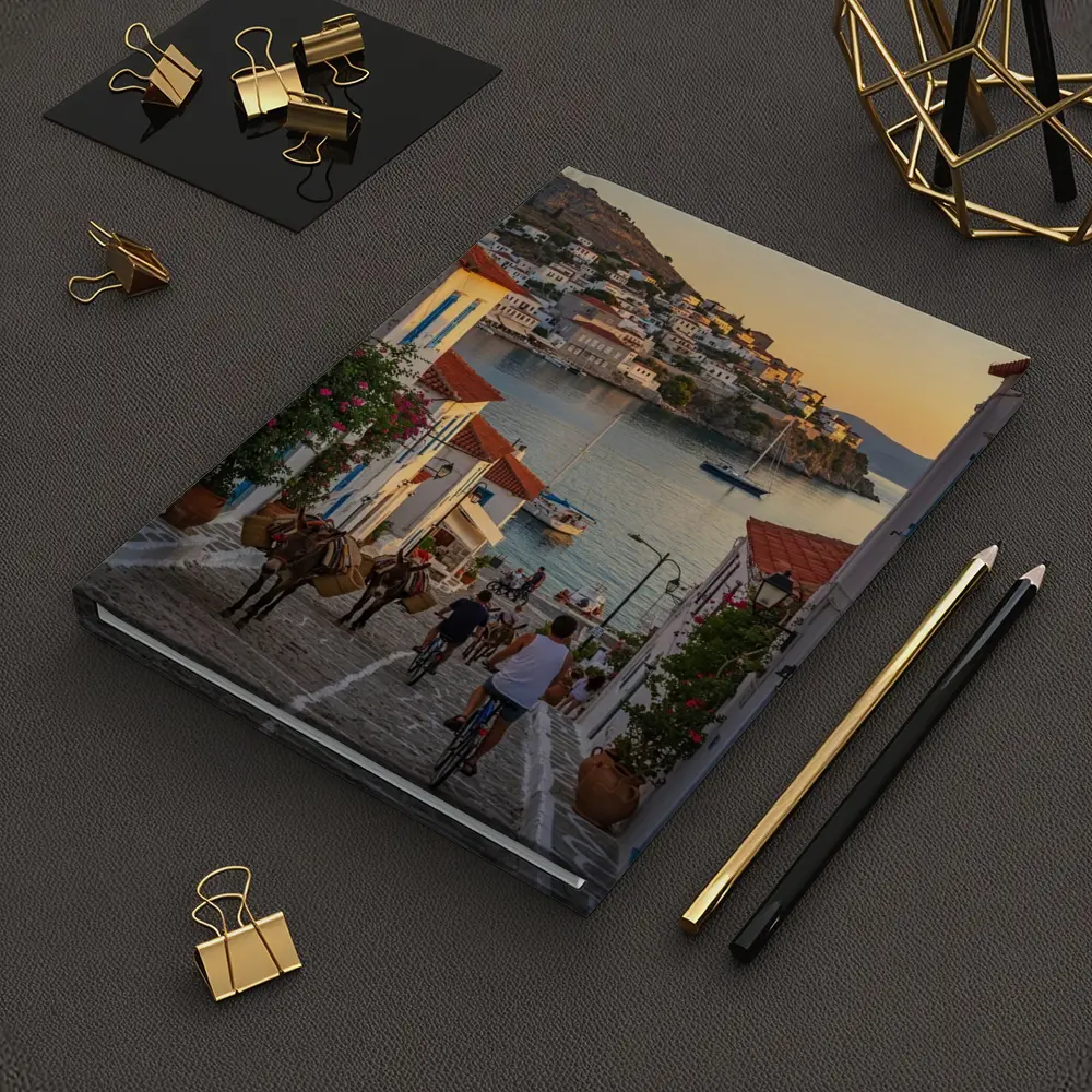 Greek Island Village Street At Sunset – Notebooks