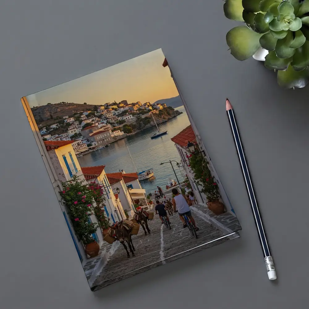 Greek Island Village Street At Sunset – Notebooks