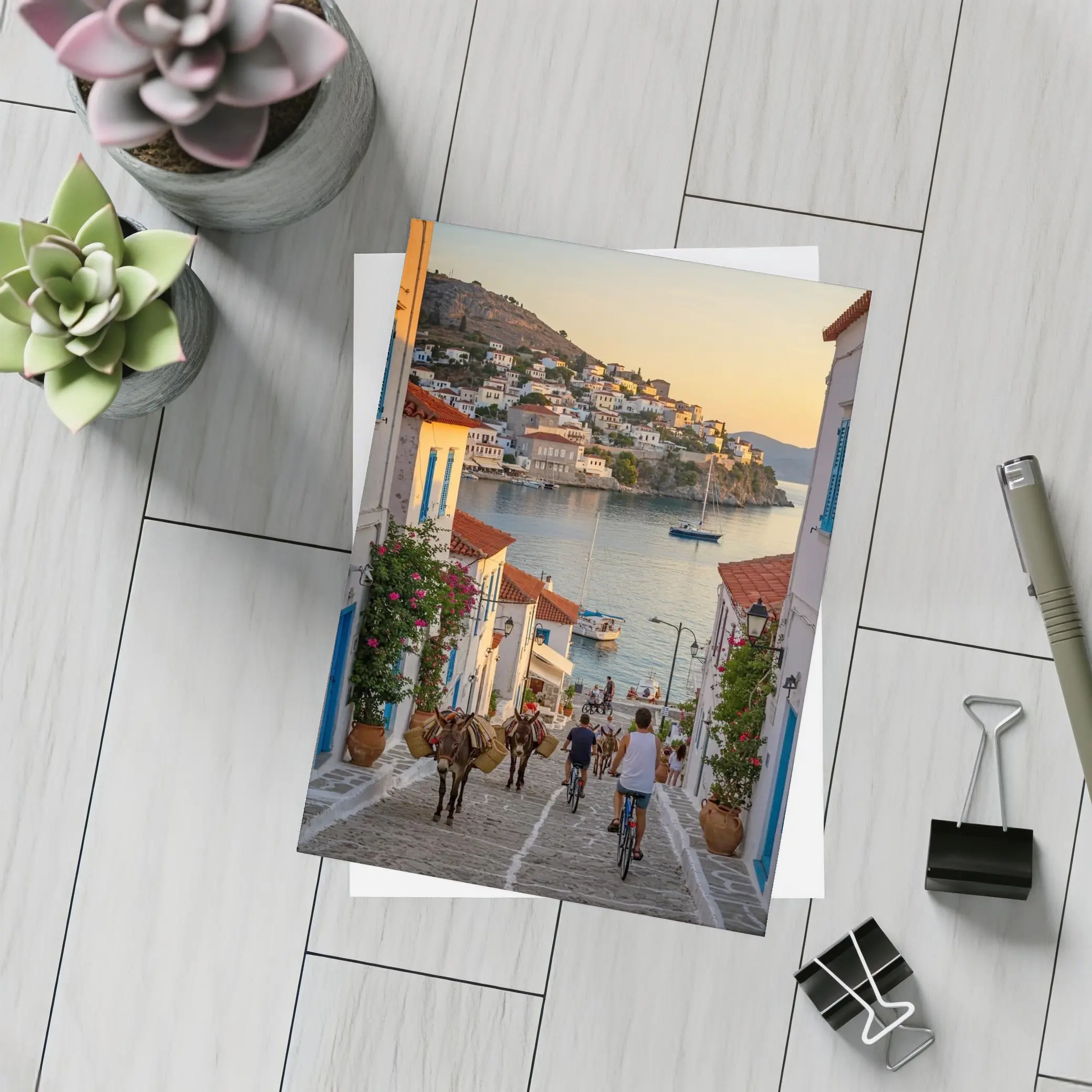 Greek Island Village Street At Sunset – Postcards