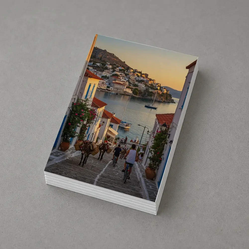 Greek Island Village Street At Sunset – Postcards