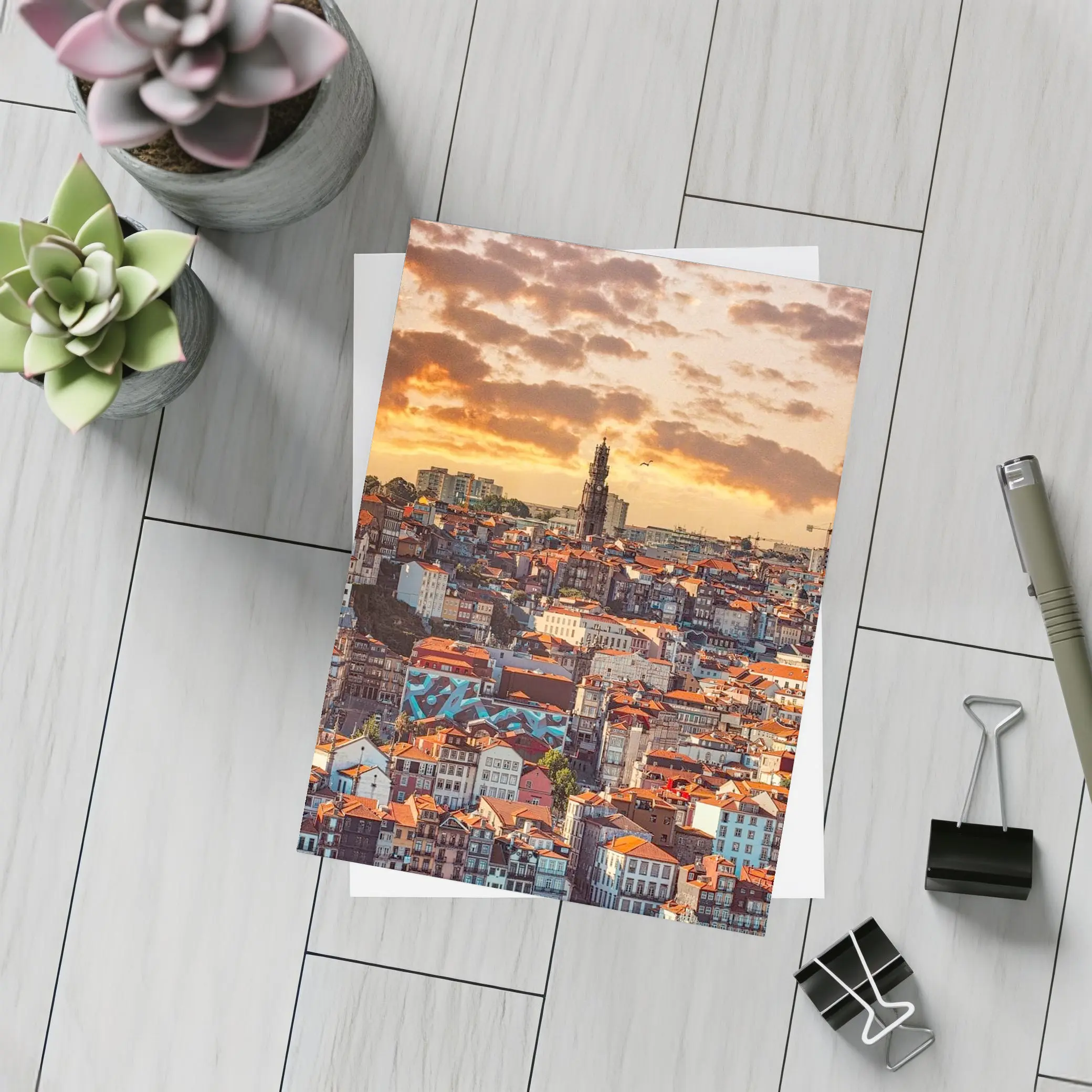 Porto City Skyline at Golden Sunset – Postcards
