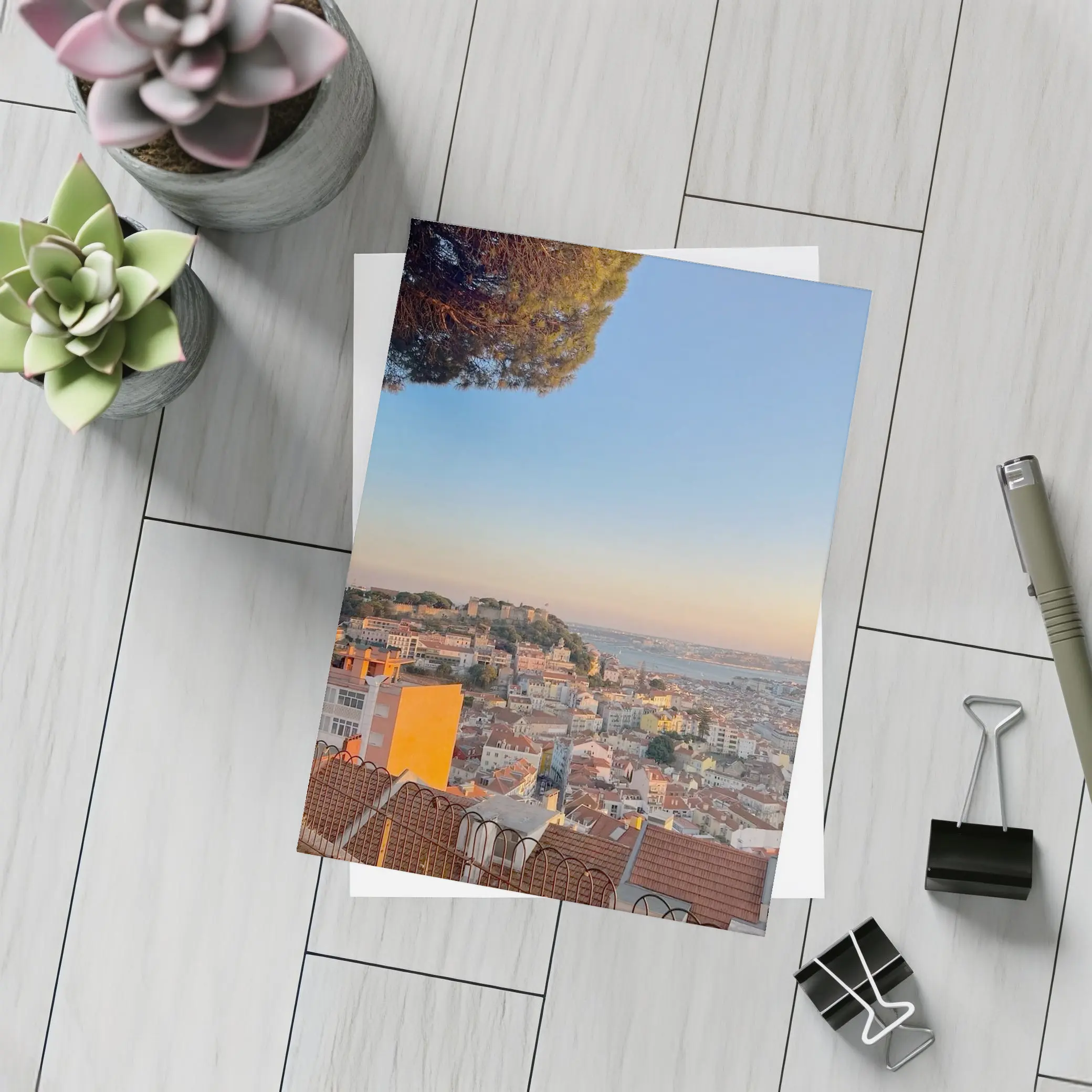 Lisbon City Skyline at Golden Sunset – Postcards
