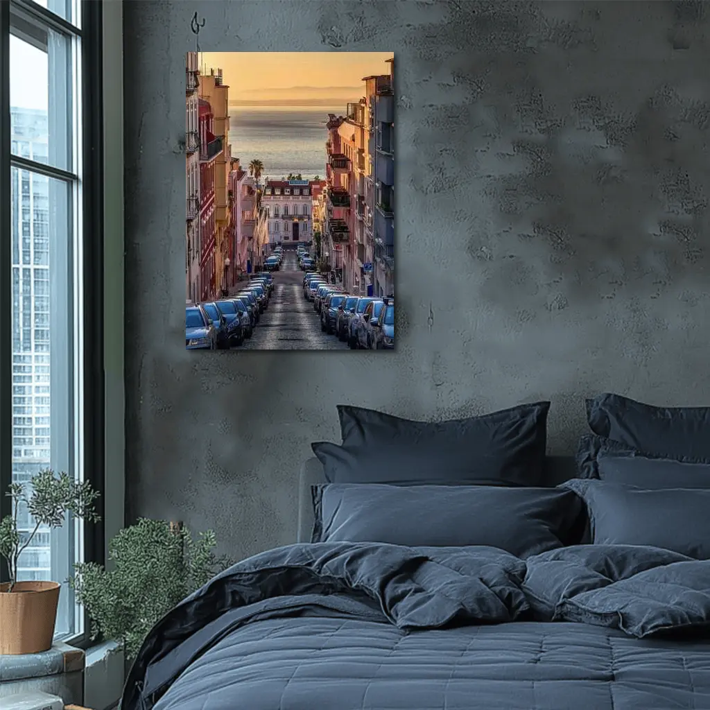 Lisbon Street Golden Hour Ocean View – Wall Art