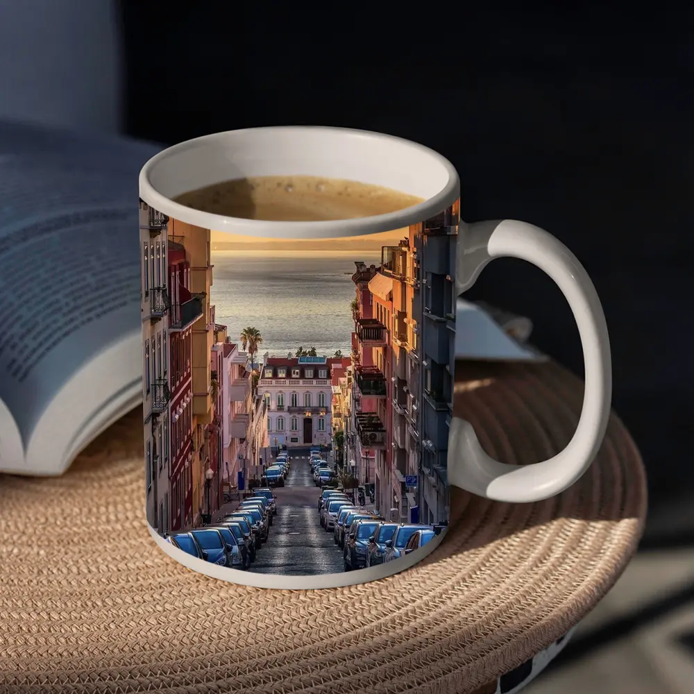 Lisbon Street Golden Hour Ocean View – Mugs