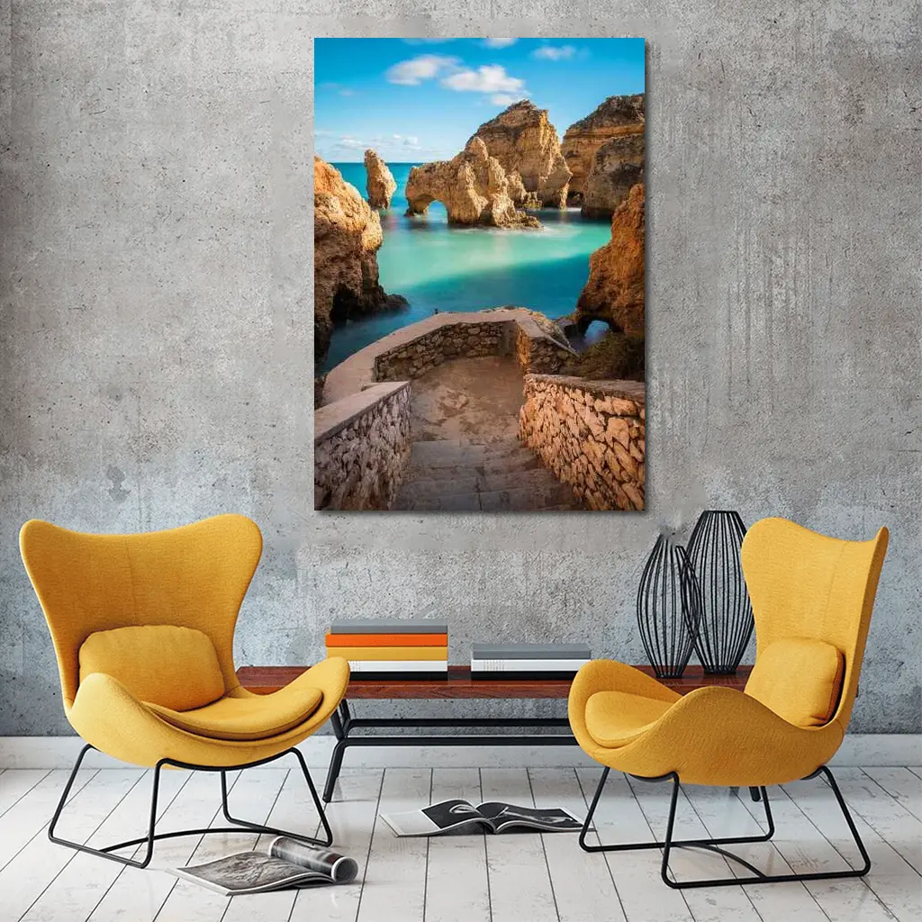 Algarve Rocky Cliffs Turquoise Ocean Portugal – Wall Art