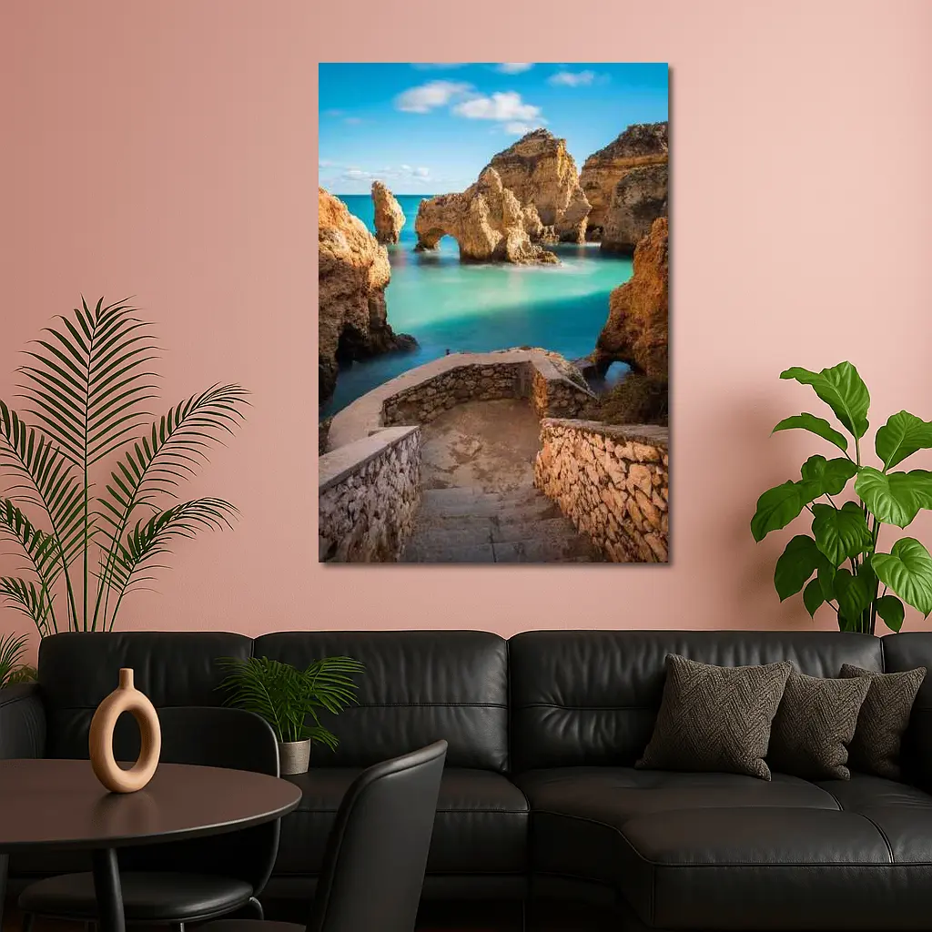 Algarve Rocky Cliffs Turquoise Ocean Portugal – Wall Art