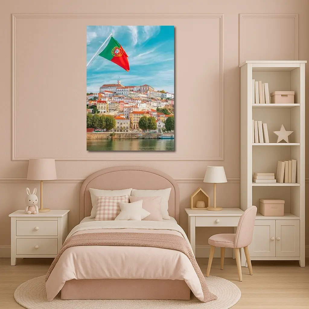 Portugal Flag Over Coimbra City Skyline – Wall Art