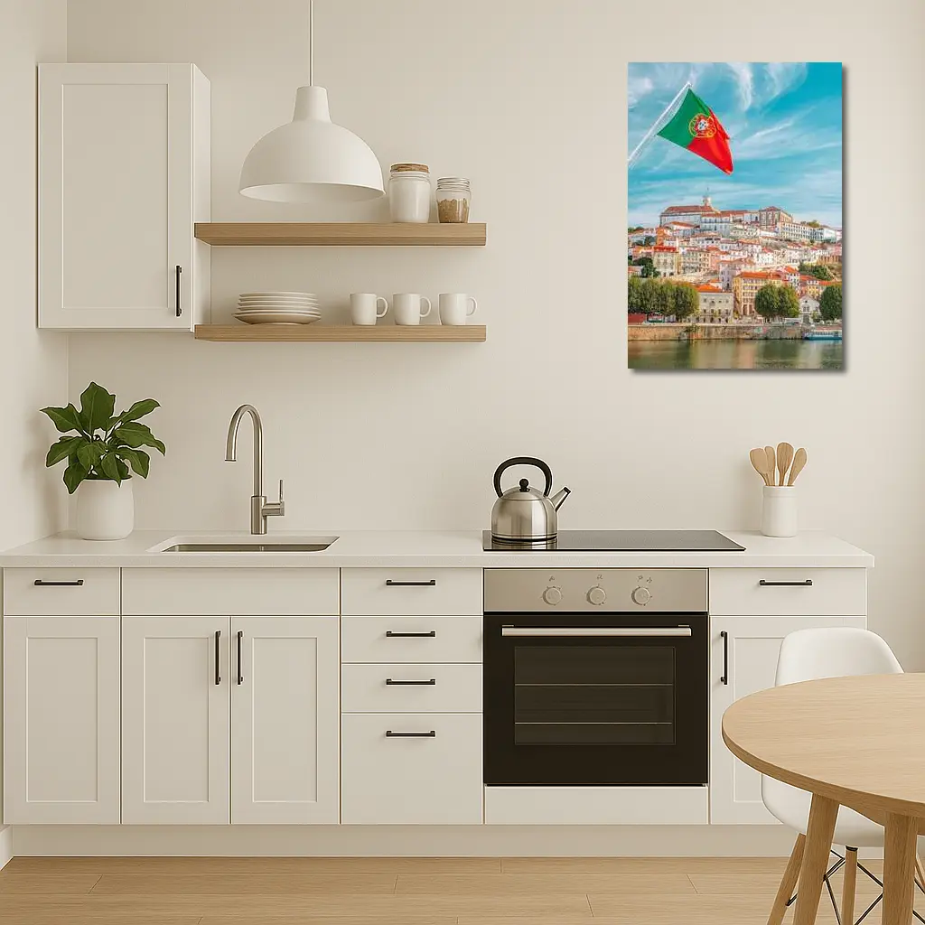 Portugal Flag Over Coimbra City Skyline – Wall Art