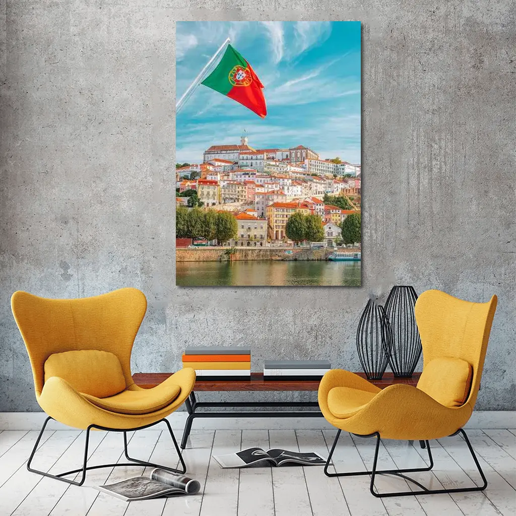 Portugal Flag Over Coimbra City Skyline – Wall Art