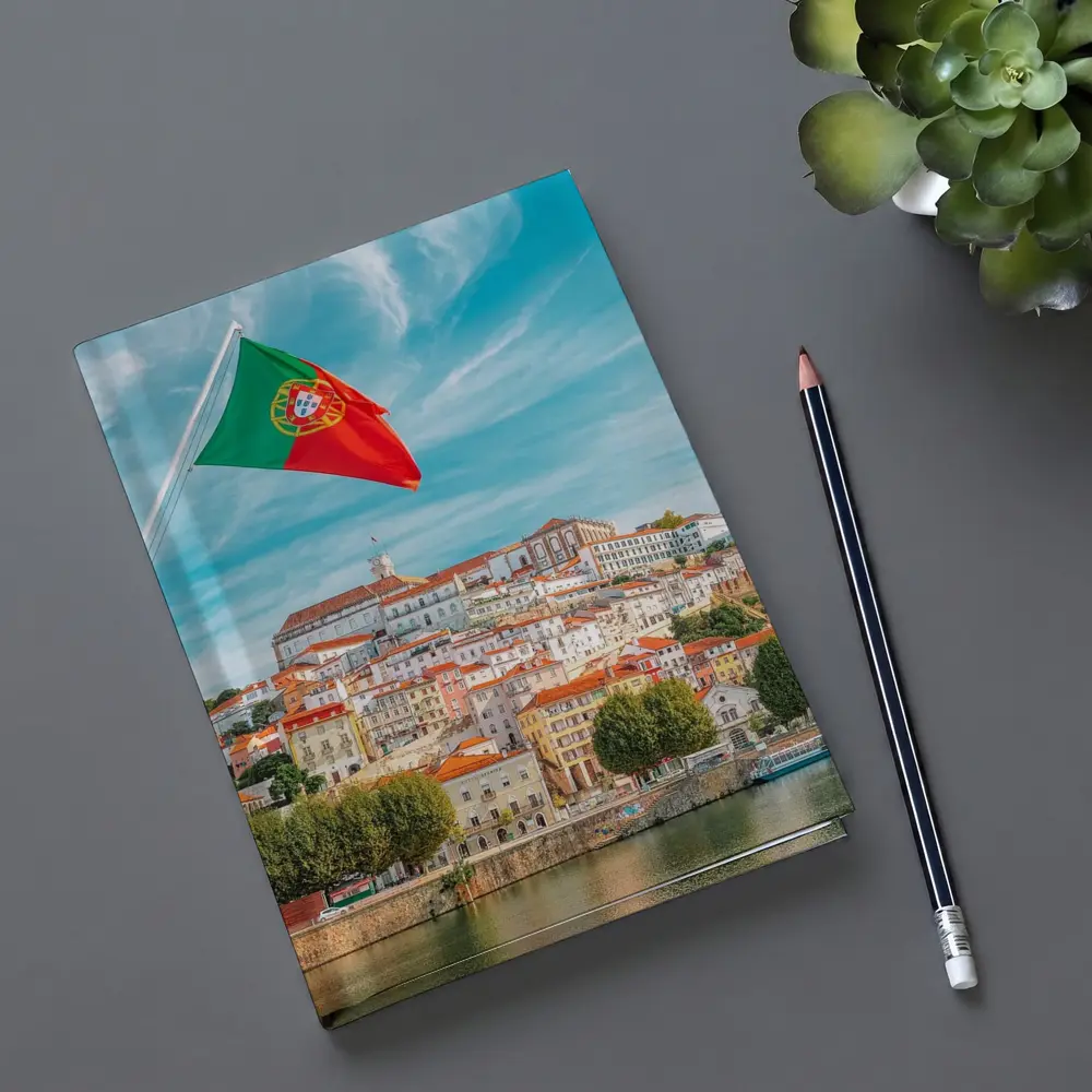 Portugal Flag Over Coimbra City Skyline – Notebooks