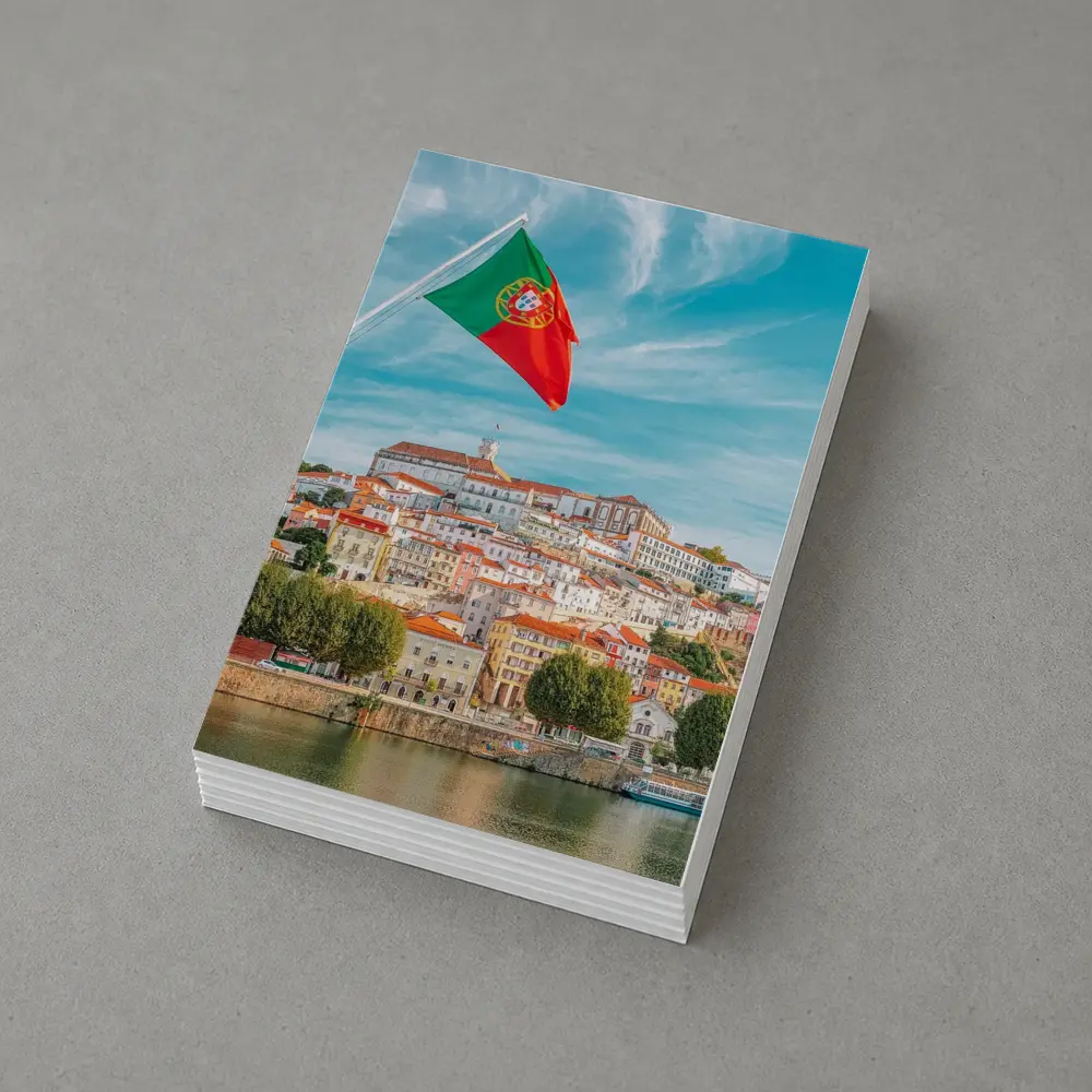 Portugal Flag Over Coimbra City Skyline – Postcards