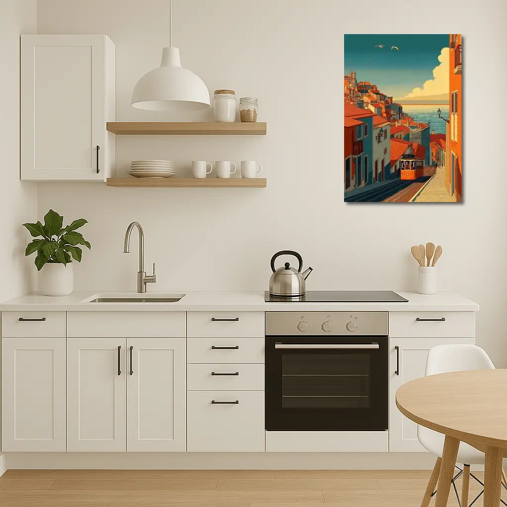 Lisbon Tram Hillside Street Retro Illustration – Wall Art