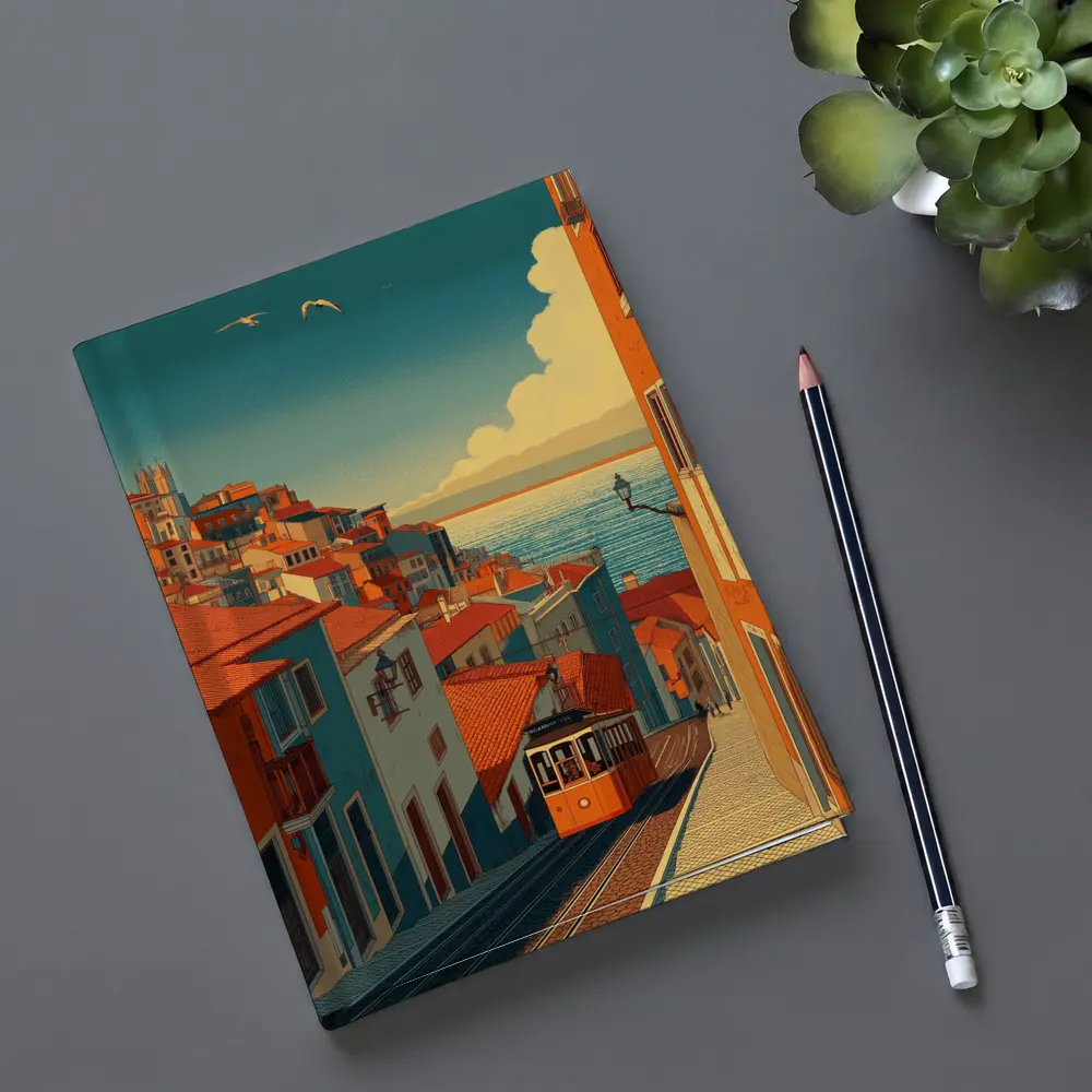Lisbon Tram Hillside Street Retro Illustration – Notebooks