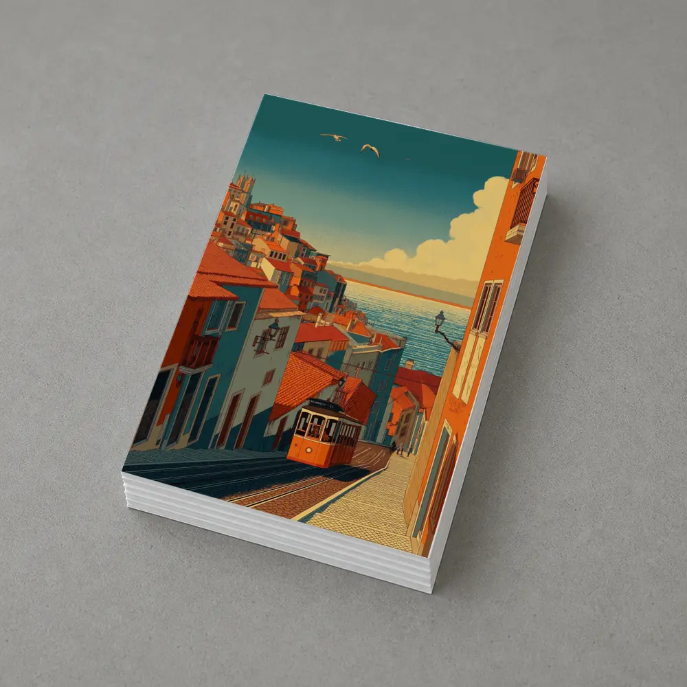Lisbon Tram Hillside Street Retro Illustration – Postcards