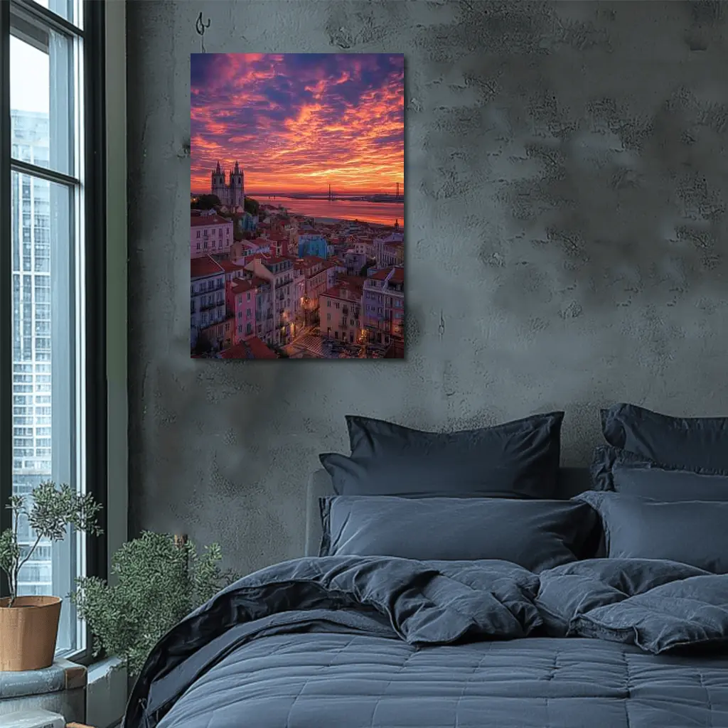 Lisbon Portugal Skyline Fiery Sunset Sky – Wall Art