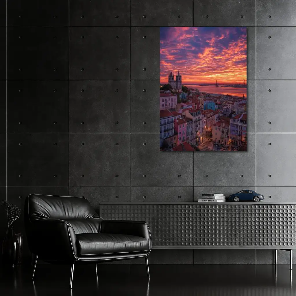 Lisbon Portugal Skyline Fiery Sunset Sky – Wall Art