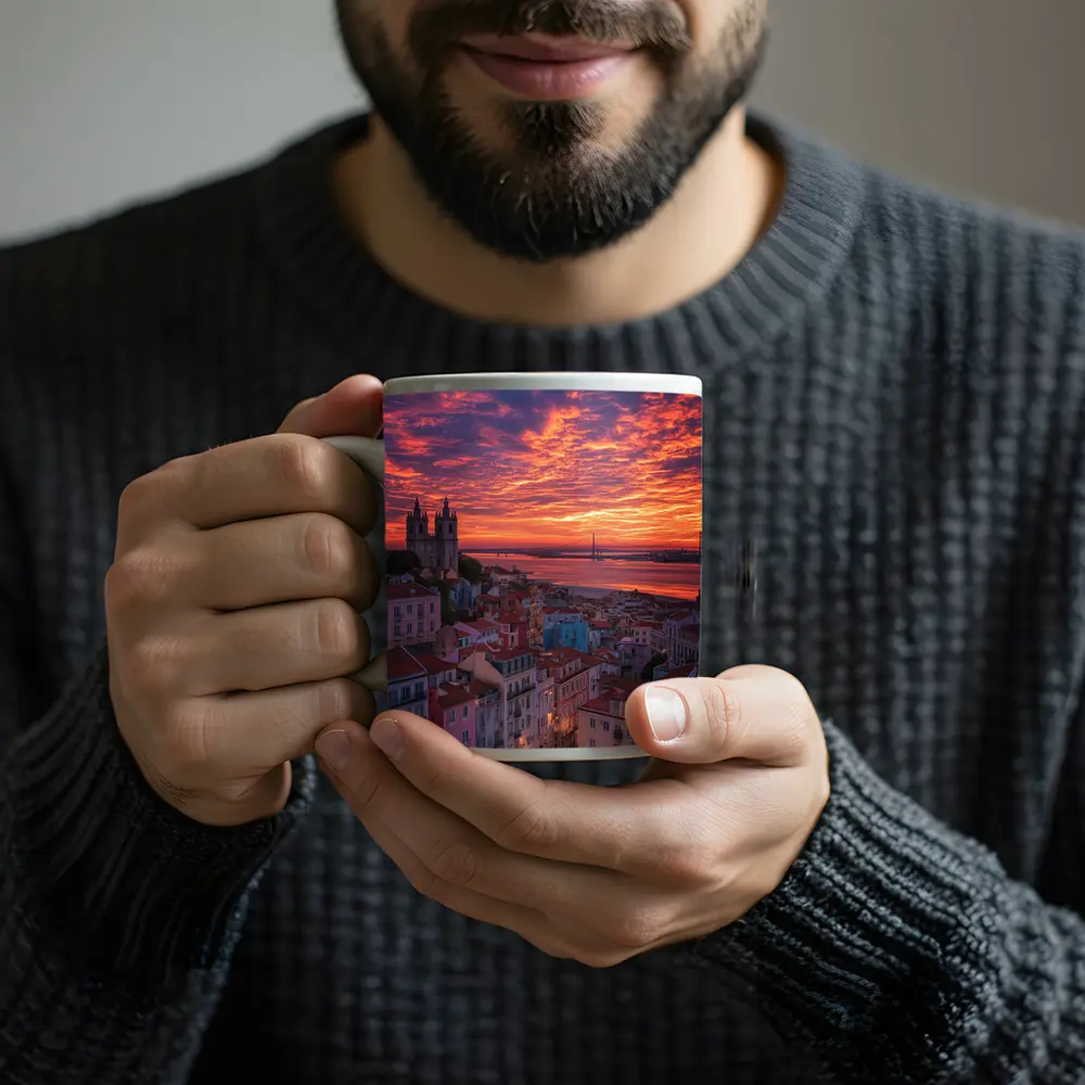 Lisbon Portugal Skyline Fiery Sunset Sky – Mugs