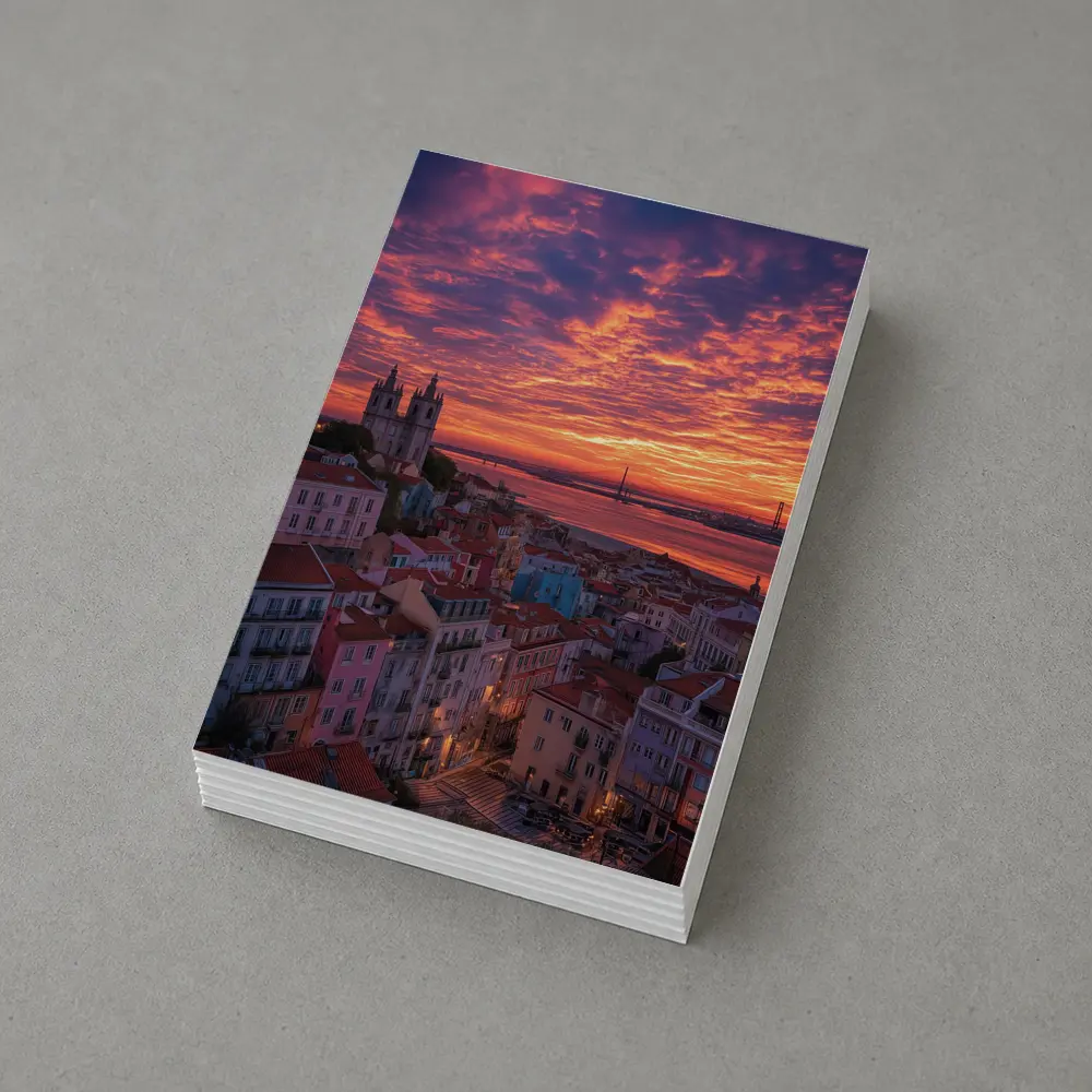 Lisbon Portugal Skyline Fiery Sunset Sky – Postcards