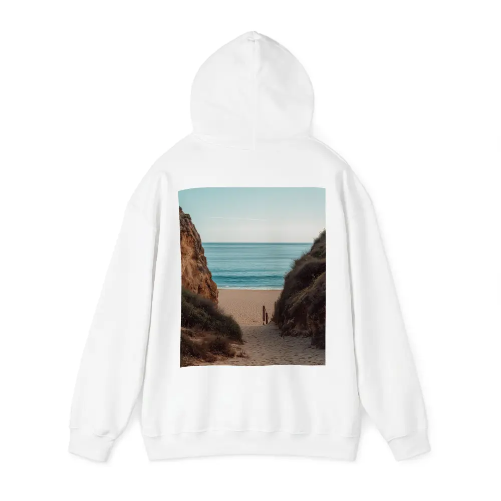 Sandy Beach Path Between Rocky Cliffs – Hoodies