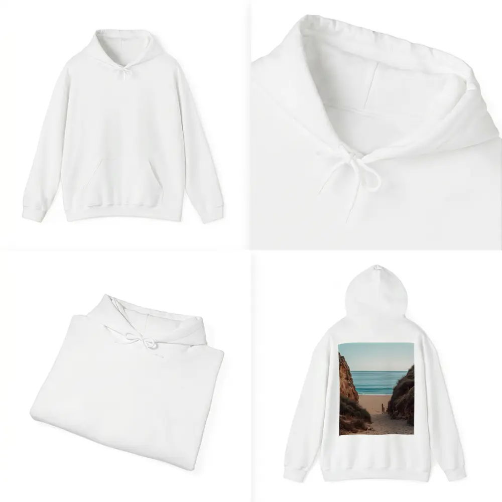 Sandy Beach Path Between Rocky Cliffs – Hoodies