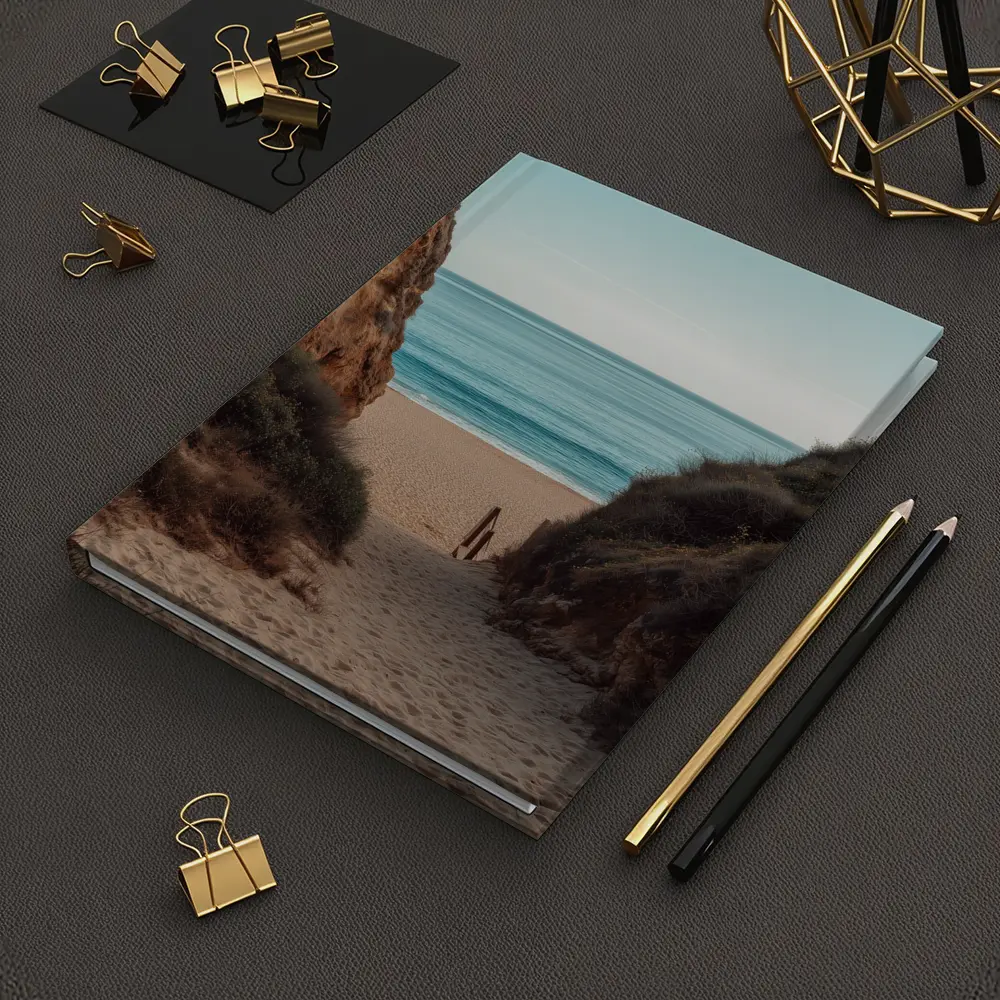 Sandy Beach Path Between Rocky Cliffs – Notebooks
