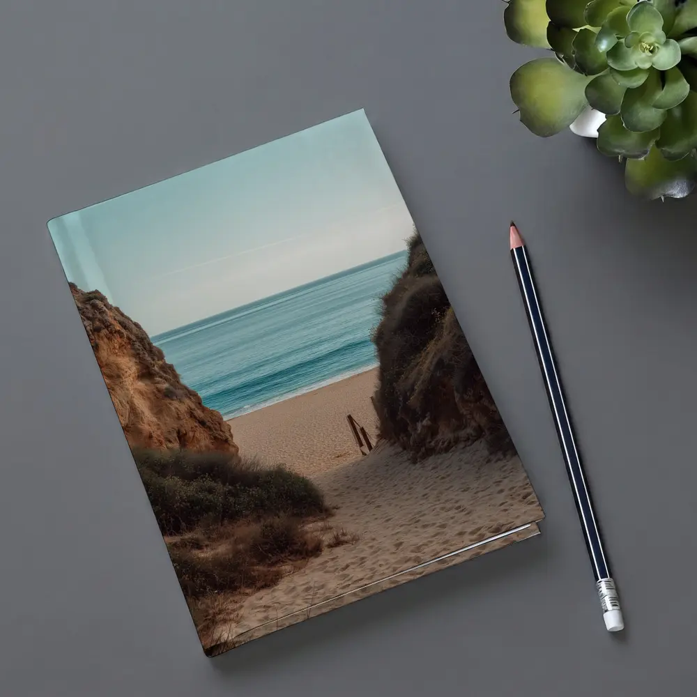 Sandy Beach Path Between Rocky Cliffs – Notebooks