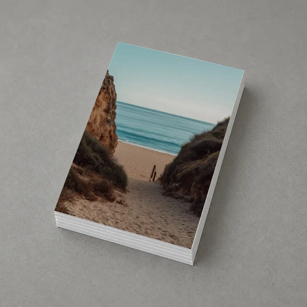Sandy Beach Path Between Rocky Cliffs – Postcards