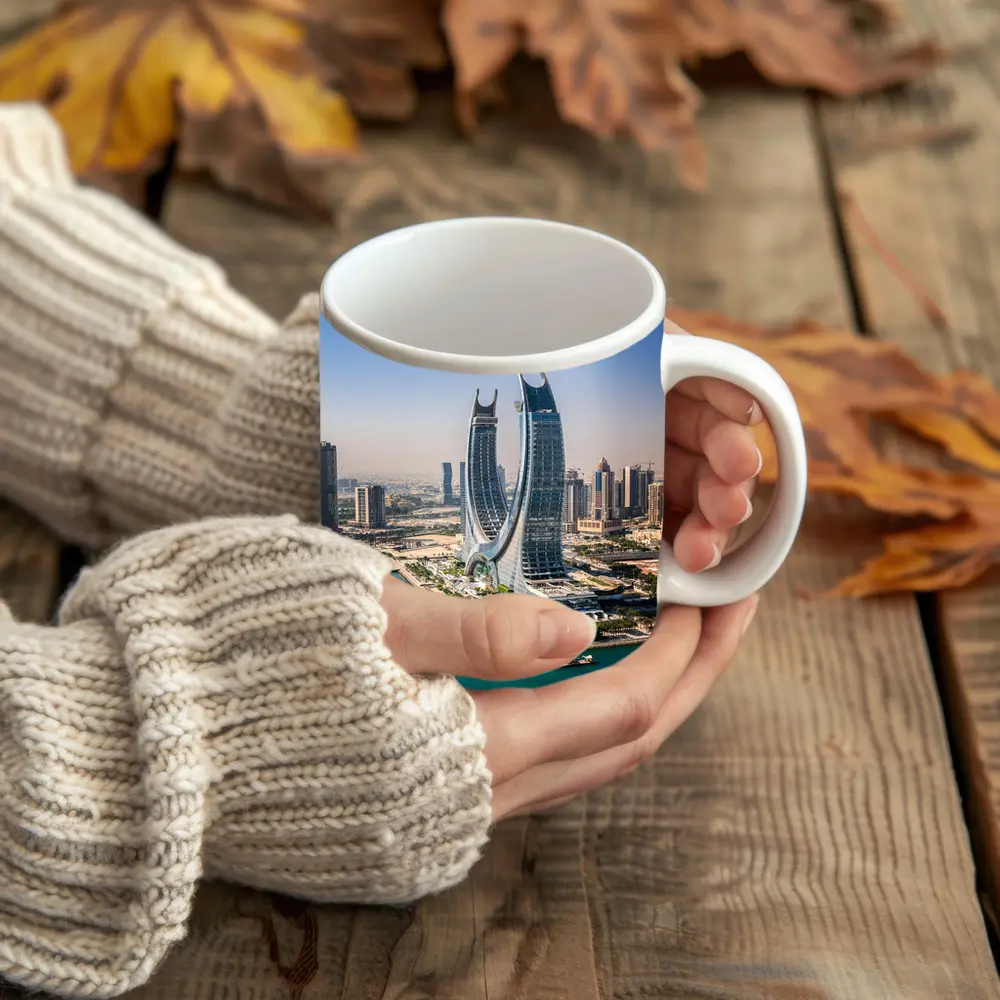 Doha Qatar Skyline Towers Turquoise Water – Mugs