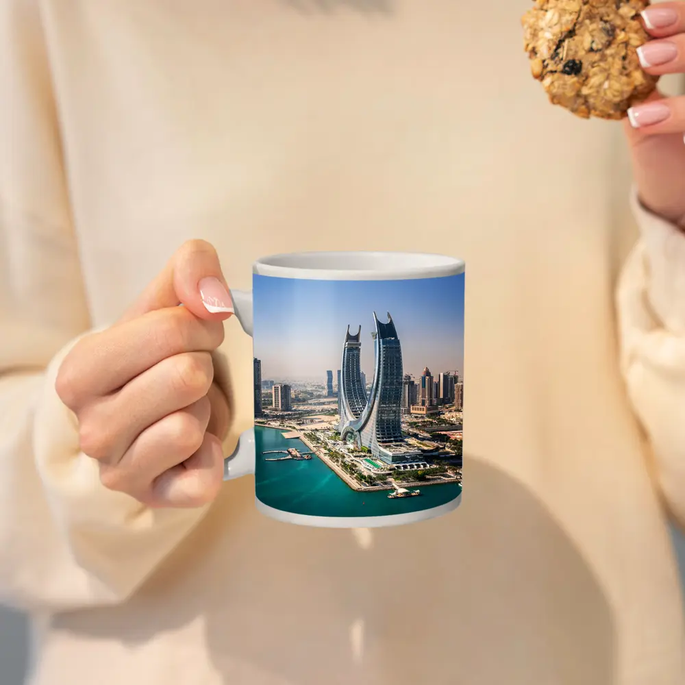 Doha Qatar Skyline Towers Turquoise Water – Mugs