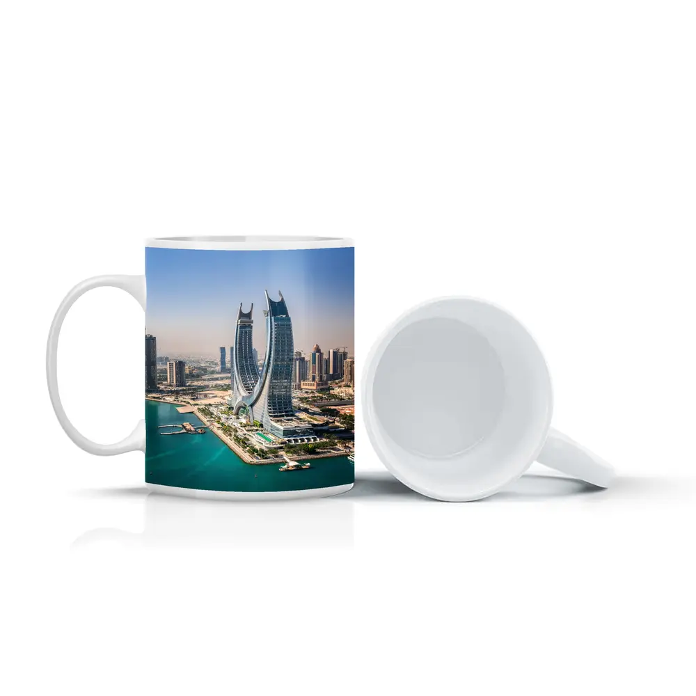 Doha Qatar Skyline Towers Turquoise Water – Mugs
