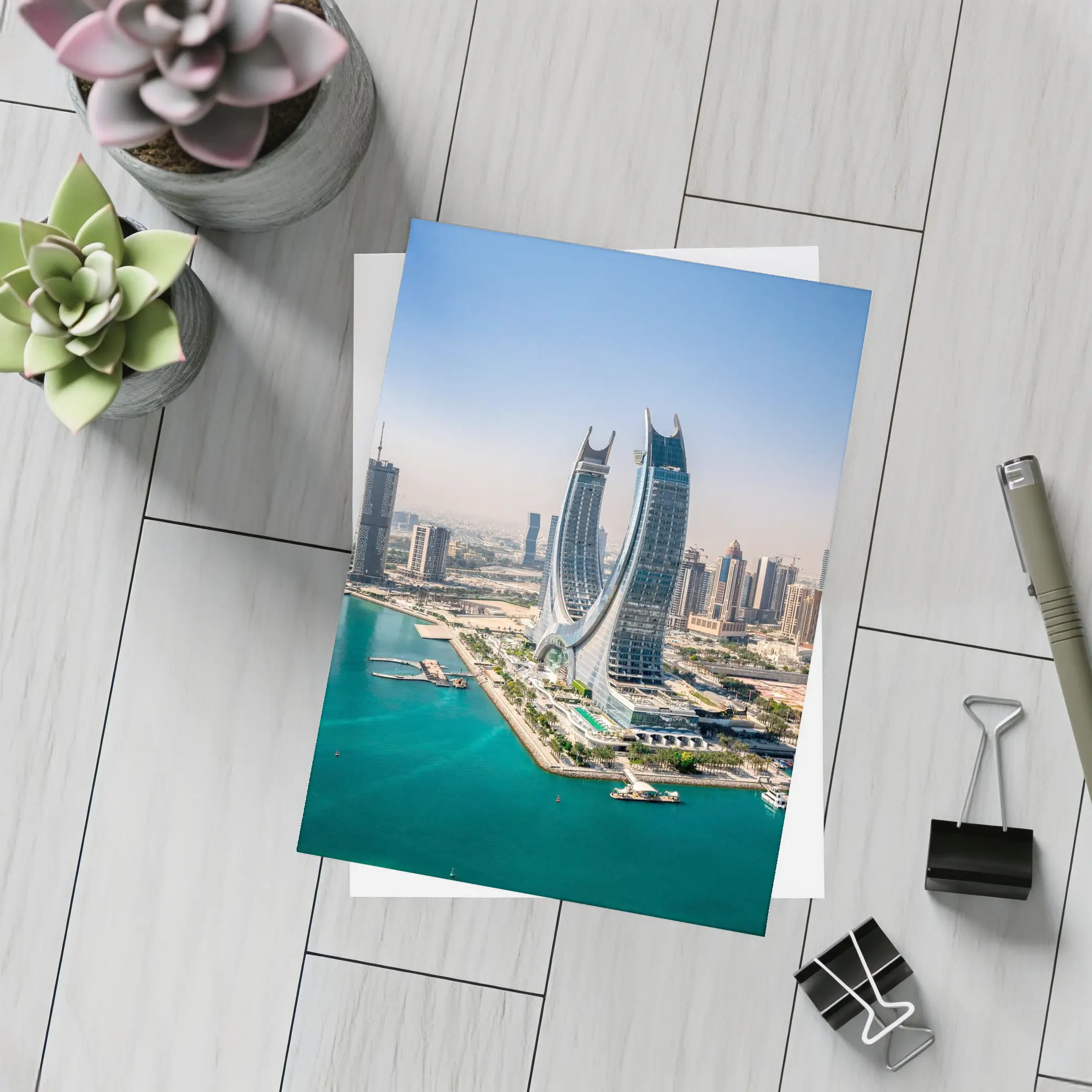 Doha Qatar Skyline Towers Turquoise Water – Postcards