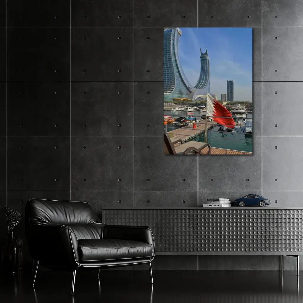 Bahrain Flag Marina Modern Skyline View – Wall Art
