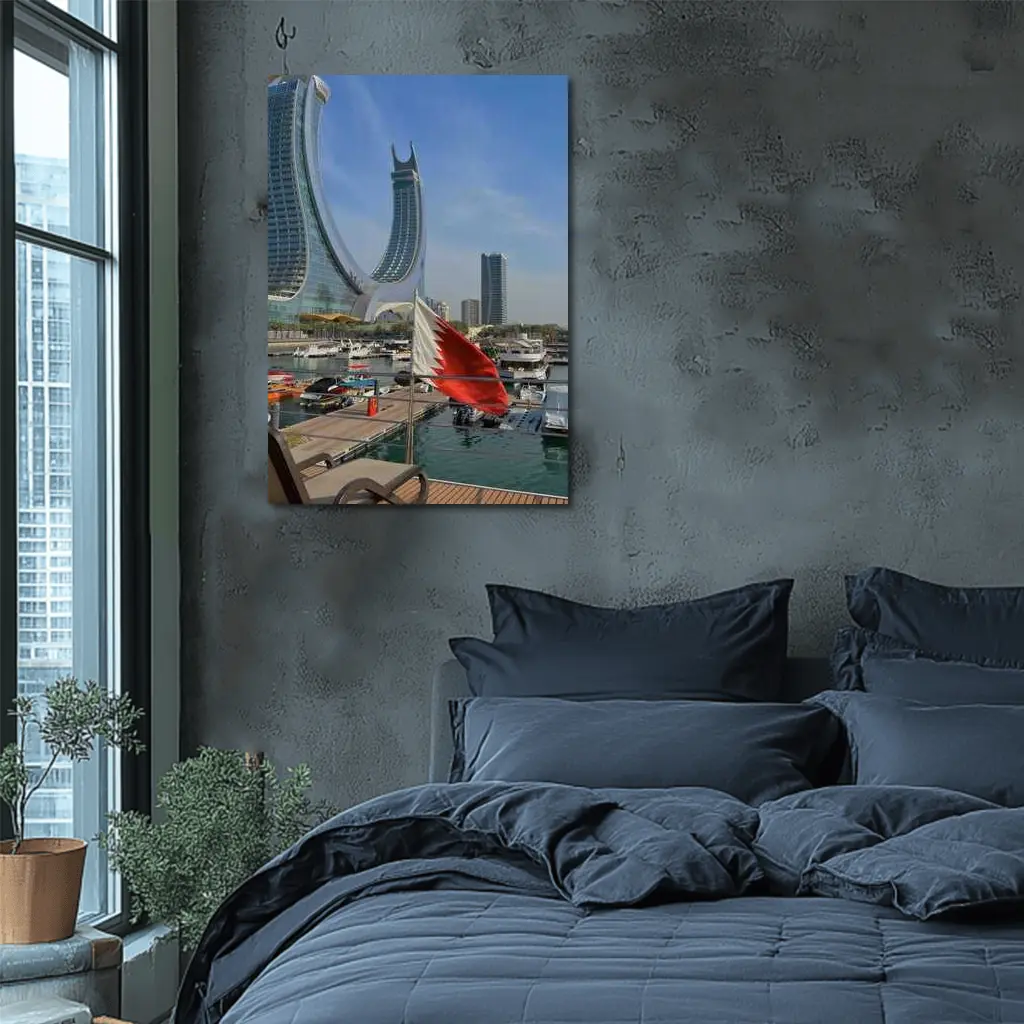 Bahrain Flag Marina Modern Skyline View – Wall Art