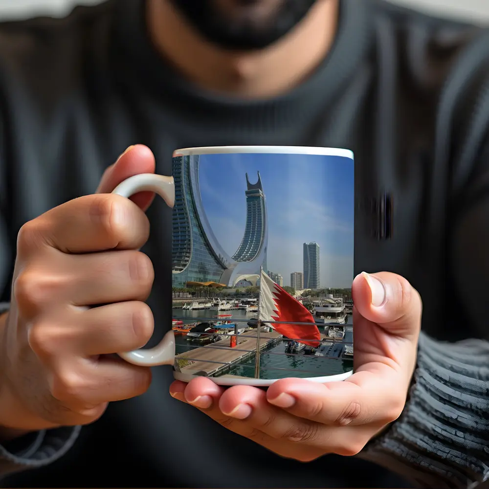 Bahrain Flag Marina Modern Skyline View – Mugs