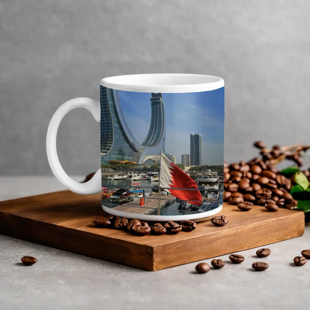 Bahrain Flag Marina Modern Skyline View – Mugs