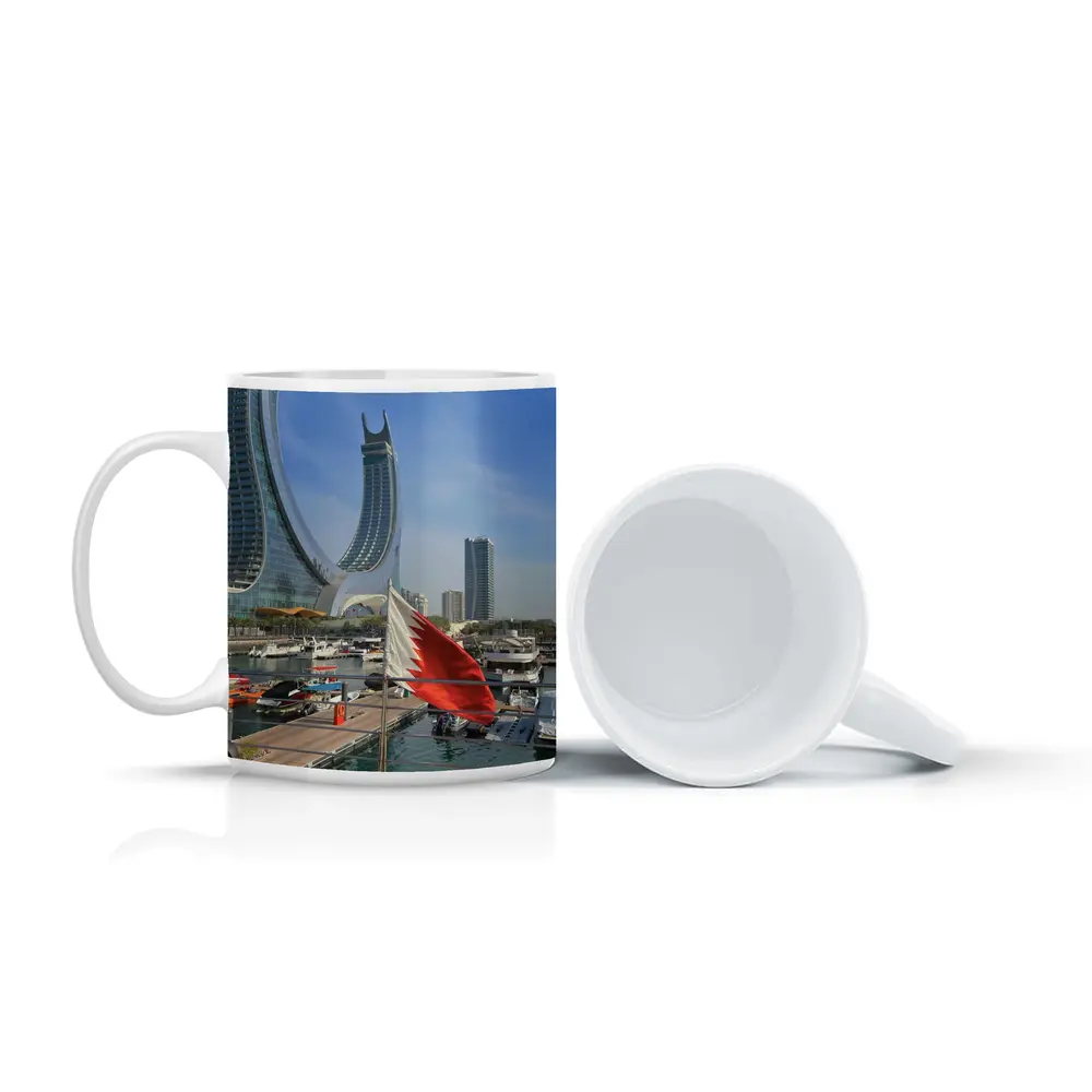 Bahrain Flag Marina Modern Skyline View – Mugs